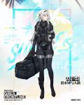  1girl alternate_costume alternate_hair_color an-94_(girls_frontline) bangs blue_eyes blush bodysuit character_name closed_mouth combat_knife copyright_name diving_mask diving_suit duoyuanjun eyebrows_visible_through_hair full_body girls_frontline hairband holding_goggles knife knife_holster logo long_hair looking_away official_art oxygen_mask oxygen_tank sidelocks silver_hair solo standing strap swimsuit weapon weapon_bag wetsuit 