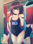  3girls ass ayachi_pbw black_hair black_swimsuit blue_eyes blush breasts brown_hair cleavage covered_navel indoors locker locker_room long_hair medium_breasts multiple_girls omc original school_swimsuit short_twintails small_breasts standing swimsuit twintails undressing watermark 