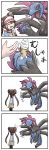  1girl 4koma ^_^ black_legwear brown_hair closed_eyes closed_eyes comic creatures_(company) double_bun dragon eating flying flying_sweatdrops food game_freak gen_5_pokemon highres holding holding_food hydreigon ice_cream ice_cream_cone kashiwa_(3920kashiwa) legwear_under_shorts long_hair looking_at_another mei_(pokemon) multiple_heads nintendo open_mouth pantyhose pokemon pokemon_(creature) pokemon_(game) pokemon_bw2 purple_sclera raglan_sleeves shirt shorts sidelocks silent_comic simple_background smile soft_serve sound_effects standing tearing_up trembling twintails unhappy very_long_hair visor_cap white_background yellow_shorts |d 