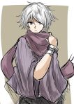  1boy cape gloves hair_over_one_eye jewelry long_hair looking_at_viewer male_focus octopath_traveler open_mouth scarf short_hair simple_background smile solo therion_(octopath_traveler) yukara-msma 