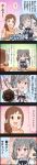  5koma brown_hair character_name comic drill_hair fang hair_over_shoulder highres idolmaster idolmaster_cinderella_girls kanzaki_ranko long_hair long_image multiple_girls official_art oohara_michiru pink_eyes ponytail red_eyes side_drill silver_hair tall_image twin_drills twintails 