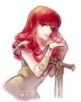  1girl armor celica_(fire_emblem) dress fire_emblem fire_emblem_echoes:_mou_hitori_no_eiyuuou fire_emblem_gaiden fire_emblem_heroes gloves highres liefe long_hair red_eyes redhead smile solo 