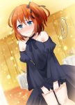  1girl bangs bare_shoulders black_bow black_choker black_dress black_ribbon blue_eyes blurry blurry_background blush bow brown_hair candle chihuri choker closed_mouth depth_of_field dress eyebrows_visible_through_hair fate/grand_order fate_(series) flower fujimaru_ritsuka_(female) hair_between_eyes hair_bow indoors juliet_sleeves long_sleeves nose_blush one_side_up pink_flower puffy_sleeves ribbon short_dress sleeveless sleeveless_dress solo standing table wide_sleeves 