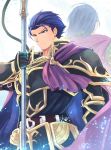  1boy armor belt blue_eyes blue_hair boots cape fire_emblem fire_emblem:_rekka_no_ken fire_emblem_heroes gloves hector_(fire_emblem) highres looking_at_viewer male_focus nakabayashi_zun simple_background uther_(fire_emblem) weapon 