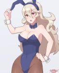  1girl animal_ears bunny_girl bunny_tail bunnysuit detached_collar fake_animal_ears female_my_unit_(fire_emblem_if) fire_emblem fire_emblem_if fishnet_pantyhose fishnets hair_between_eyes hair_ornament hairband highres leotard long_hair looking_at_viewer mamkute my_unit_(fire_emblem_if) pantyhose pointy_ears rabbit_ears red_eyes sarukaiwolf silver_hair simple_background solo tail wrist_cuffs 