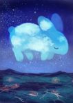  blue_sky closed_eyes commentary_request highres manino_(mofuritaionaka) night night_sky original rabbit scenery signature sky sleeping star_(sky) starry_sky 