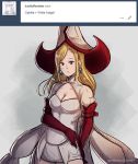  1girl alternate_costume blonde_hair bravely_default_(series) breasts cape dress gzei hat jewelry long_hair looking_at_viewer octopath_traveler ophilia_(octopath_traveler) simple_background smile solo 