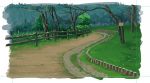  border bush commentary_request fence grass nanabuluku no_humans original outdoors path road scenery tree wooden_fence 
