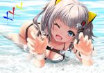  1girl absurdres bra commentary_request gibun_(sozoshu) grey_hair highres kaguya_luna kaguya_luna_(character) looking_at_viewer one_eye_closed open_mouth short_hair solo swimsuit underwear virtual_youtuber 