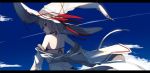  1girl blue_sky clouds from_behind looking_at_viewer looking_back nagishiro_mito original red_eyes sky solo virtual_youtuber 