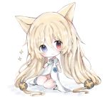  1girl :3 animal_ears bangs bare_arms bare_shoulders blonde_hair blue_flower blue_rose cat_ears chibi closed_mouth cottontailtokki dress eyebrows_visible_through_hair flower g41_(girls_frontline) girls_frontline hair_between_eyes hair_ornament hands_up head_tilt long_hair looking_at_viewer low-tied_long_hair panties paw_pose rose sleeveless sleeveless_dress solo sparkle underwear v-shaped_eyebrows very_long_hair white_background white_dress white_panties 
