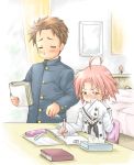  book kogami_akira lucky_star pink_hair shiraishi_minoru short_hair tears tissue_box tissuebox ubizo writing yellow_eyes 