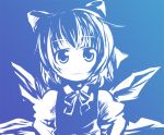  bow cirno expressionless gradient hair_bow hands_on_hips high_contrast jumper kusaba monochrome no_nose touhou wings 