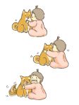  animal baby brown_hair child comic dog noja pet sad shiba_inu short_hair simple_background sitting stretch tail tail_wagging tears tongue wagging white_background 