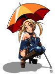  blonde_hair boots original shimizukaeru thigh-highs thighhighs umbrella 