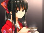 boku_ga_sadame_kimi_ni_wa_tsubasa_wo brown_eyes cup game_cg japanese_clothes kimono long_hair nasu_shizuku ponytail refeia smile source_request tea teacup 