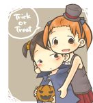  blush brown_eyes brown_hair fang hair_ribbon hair_ribbons halloween hat ichigo_mashimaro itou_chika jack-o'-lantern jack-o-lantern matsuoka_miu mini_top_hat multiple_girls orange_eyes orange_hair papiko pumpkin ribbon ribbons top_hat twintails 