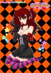  bad_id bat_wings blush breasts candy choker cleavage dress elbow_gloves freckles gloves gundam gundam_00 halloween honeylip jewelry lollipop necklace nena_trinity purple_legwear red_hair redhead thigh-highs thighhighs wings yellow_eyes zettai_ryouiki 