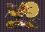  boots halloween hat kneeling moon nana_g pumpkin red_eyes scythe thigh-highs thigh_boots thighhighs witch_hat 