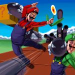  2boys bullet_bill fire_flower luigi mario super_mario_bros. masao multiple_boys nosebleed realistic super_mario_bros. what 