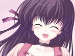  face hair_ribbon open_mouth purple_hair ribbon shihou_matsuri smile sola 
