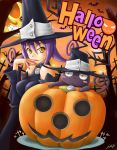  animal bad_id bat bats black_cat blair cat cross halloween hat nail_polish pumpkin purple_hair satogo soul_eater witch_hat yellow_eyes 