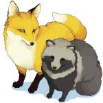  fox green_eyes murata_(pixiv49763) no_humans raccoon red_eyes scar tanuki 