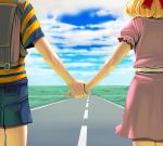 clouds hand_holding holding_hands masao mother_(game) mother_2 ness nintendo paula_polestar perspective road sky 