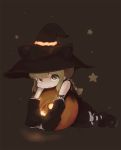  arm_warmers blonde_hair brown_eyes halloween hat inemuri_uno original pumpkin witch_hat 