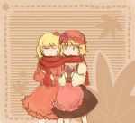 aki_minoriko aki_shizuha digital_frog food leaf lowres multiple_girls scarf shared_scarf siblings sisters sketch touhou 