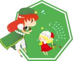  bloomers bow braid chibi china_dress chinadress chinese_clothes flandre_scarlet hair_ribbon hat hat_ribbon heptagon hong_meiling lowres no_kizoku red_hair redhead ribbon side_ponytail tears touhou twin_braids wings 