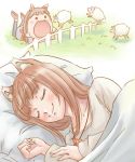  bed brown_hair chibi closed_eyes dream dreaming holo nishiwaki sheep sleeping smile spice_and_wolf wolf_ears 