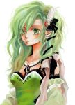  bad_id breasts dress earrings feathers final_fantasy final_fantasy_iv green_eyes green_hair green_lipstick jewelry lipstick long_hair namahamuro-su pendant ribbon ribbons rydia solo 