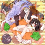  barefoot black_hair bunny_ears carrot feet hekicha inaba_tewi long_hair purple_hair rabbit_ears reisen_udongein_inaba short_hair skirt soles toes touhou 