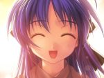  ^_^ closed_eyes face game_cg narukaze_minamo open_mouth purple_hair smile wind_a_breath_of_heart 