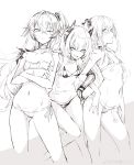  3girls absurdres bikini blush breasts choker contrapposto cowboy_shot crossed_arms eyebrows_visible_through_hair eyepatch_bikini fang flat_chest from_side girls_frontline gluteal_fold greyscale hair_between_eyes hand_on_another&#039;s_shoulder hand_on_hip headgear highres locked_arms long_hair m4_sopmod_ii_(girls_frontline) monochrome multiple_girls navel one_eye_closed one_side_up parted_lips prosthesis prosthetic_arm scar scar_across_eye shanyao_jiang_tororo side-tie_bikini sidelocks simple_background small_breasts st_ar-15_(girls_frontline) string_bikini swimsuit ump45_(girls_frontline) 