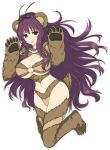  1girl animal_ears bear_ears bear_paws bear_tail black_ribbon breasts cleavage full_body fur_trim hair_ribbon large_breasts long_hair looking_at_viewer midriff murasaki_(senran_kagura) navel official_art open_mouth purple_hair ribbon senran_kagura senran_kagura_peach_ball solo tail teeth thigh-highs transparent_background very_long_hair violet_eyes 