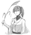  1girl dress greyscale japanese_clothes kaga_(kantai_collection) kantai_collection kimono monochrome rice_paddy side_ponytail solo turtleneck white_dress yamada_rei_(rou) 