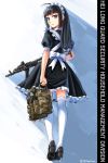  1girl ahoge amd-65 black_hair blue_eyes eotech frills gun highres holding holding_gun holding_weapon load_bearing_vest long_hair looking_back maid maid_headdress ndtwofives original solo thigh-highs twitter_username vest_removed weapon 