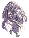  1girl absurdly_long_hair big_hair cotton_candy full_body glasses granblue_fantasy harvin highres japanese_clothes long_hair looking_at_viewer looking_back pointy_ears sandals simple_background sketch solo standing toriudonda very_long_hair white_background zahlhamelina 