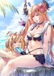  +++ 2girls beach blonde_hair blush breasts dark_angel_olivia djeeta_(granblue_fantasy) flower food granblue_fantasy hair_flower hair_ornament hairband highres hood hoodie horns long_hair looking_at_another medium_breasts multiple_girls ocean outdoors petting popsicle red_eyes smile squiggle swimsuit toriudonda very_long_hair wet wings yellow_eyes 