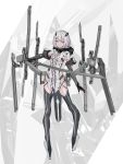  1girl absurdres breasts cancell closed_mouth elbow_gloves fingerless_gloves full_body gloves grey_eyes hair_ornament hairclip highres hood hood_down leotard looking_at_viewer mecha_musume medium_breasts original science_fiction short_hair silver_hair solo sword thigh-highs weapon 
