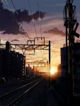  clouds kurumaori no_humans original outdoors power_lines railroad_crossing railroad_signal railroad_tracks scenery sky sunset 