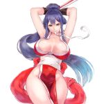  armpits arms_behind_head arms_up breasts cleavage closed_fan collarbone fan fatal_fury folding_fan gloves hair_ornament hairclip half_updo hips japanese_clothes large_breasts long_hair ninja pelvic_curtain ponytail purple_hair revealing_clothes rope shiranui_mai shu-mai the_king_of_fighters very_long_hair yellow_eyes 