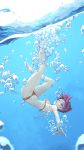  1girl absurdres barefoot bikini bow breasts bubble full_body gegege_no_kitarou hair_bow highres looking_at_viewer nekomusume orange_eyes outstretched_arms purple_hair red_bikini rou_(rou22) short_hair side-tie_bikini small_breasts smile solo swimsuit under_boob underwater 