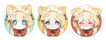  3girls animal_ears apron bangs black_bow blank_eyes blonde_hair blue_eyes blush bow bowtie braid cat_ears crying dress empty_eyes eyebrows_visible_through_hair frills g36_(girls_frontline) girls_frontline hair_between_eyes hair_bow hair_ornament hairband looking_at_viewer maid maid_apron maid_headdress multiple_girls parted_lips portrait red_neckwear short_hair shuzi side_braid sidelocks simple_background sobbing solo_focus tearing_up tears trembling wavy_mouth white_background younger 
