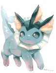  :3 blue_eyes commentary_request creatures_(company) game_freak gen_1_pokemon highres looking_at_viewer manino_(mofuritaionaka) nintendo no_humans pokemon pokemon_(creature) signature simple_background solo vaporeon white_background 