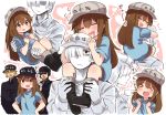  &gt;_&lt; 1boy 1girl blonde_hair blush brown_hair carrying cheek_poking child closed_eyes drooling flat_cap hair_over_one_eye happy hat hataraku_saibou heart highres hug killer_t_(hataraku_saibou) open_mouth platelet_(hataraku_saibou) poking princess_carry shirt smile suzuki_toto text_focus translated u-1146 white_blood_cell_(hataraku_saibou) white_hair white_skin 