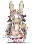  1girl :3 animal_ears blush copyright_name eyebrows_visible_through_hair furry long_hair looking_at_viewer made_in_abyss nanachi_(made_in_abyss) open_mouth smile solo standing tsukushi_akihito white_hair yellow_eyes 