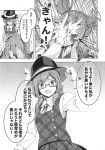  2girls absurdres chop comic cup fedora glasses greyscale hat highres japanese_clothes low_twintails monochrome multiple_girls onozuka_komachi sakazuki school_uniform scythe short_hair short_twintails touhou translation_request twintails usami_sumireko vest zounose 